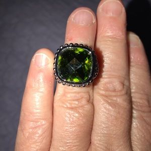 Anthropologie Green Checker Pattern Stone & Sterling Silver Cocktail Ring Size 4